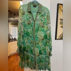 Green Floral Mini Dress with crystals all over it